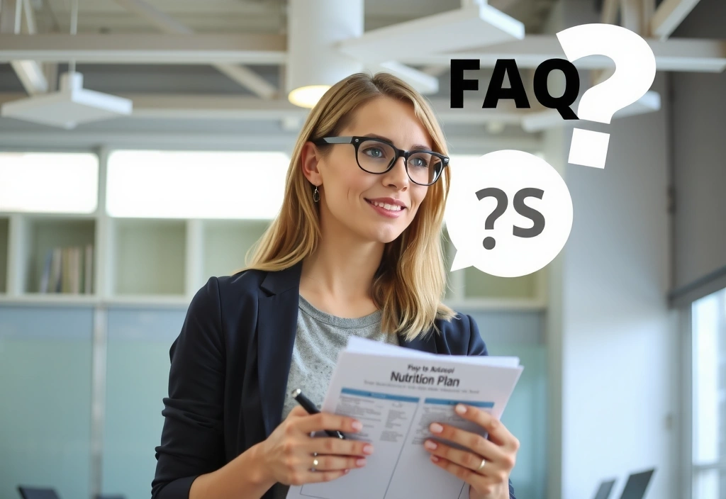 Frau studiert Ernährungsplan und stellt Fragen